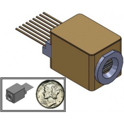 Schematic of DBR laser in Transmitter Optical Assembly (TOSA) packaging. Size comparison to US coin. Schematic of DBR laser in Transmitter Optical Assembly (TOSA) packaging. Size comparison to US coin.